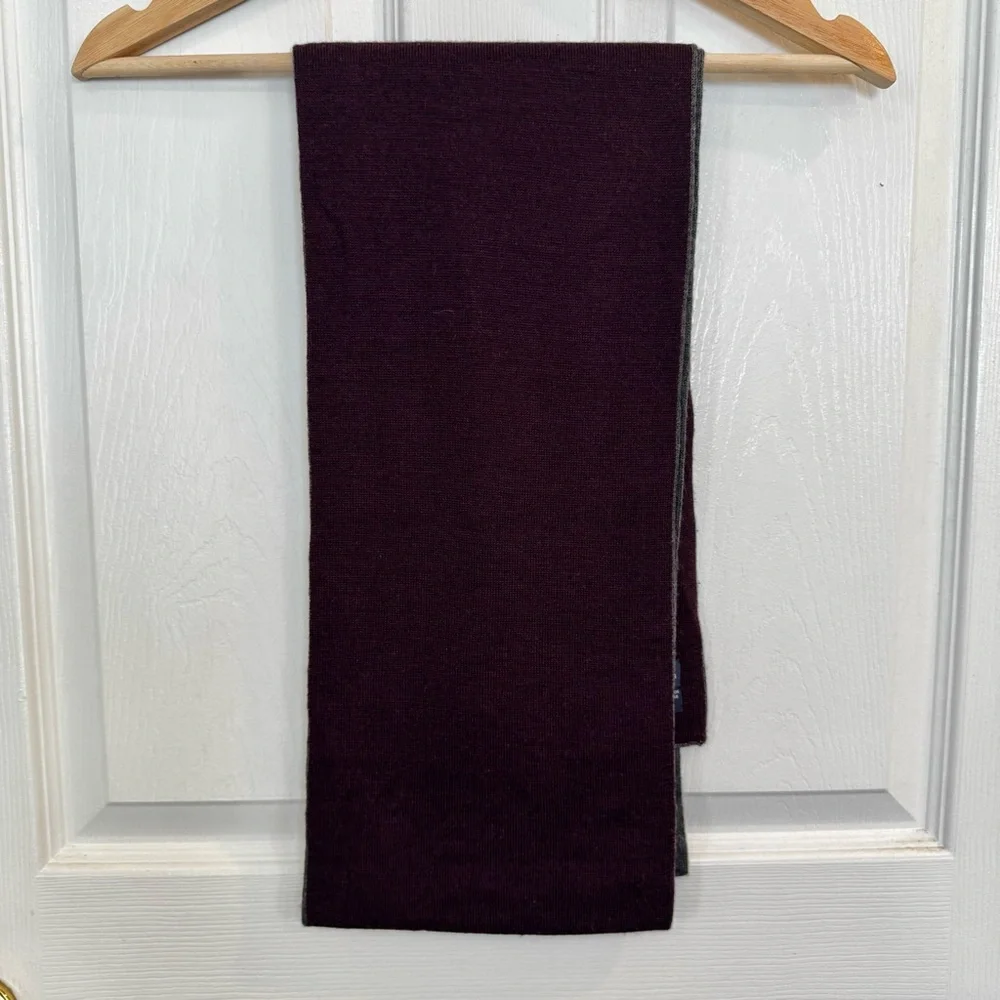 Polo Ralph Lauren Burgundy & Gray Reversible Wool Scarf Big Pony Logo 73 x 8